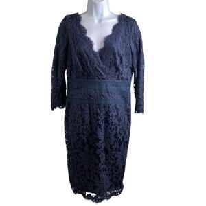 Tadashi Shoji Navy Lace Cocktail Dress Size‎ 12P Dark Romance Sophisticated